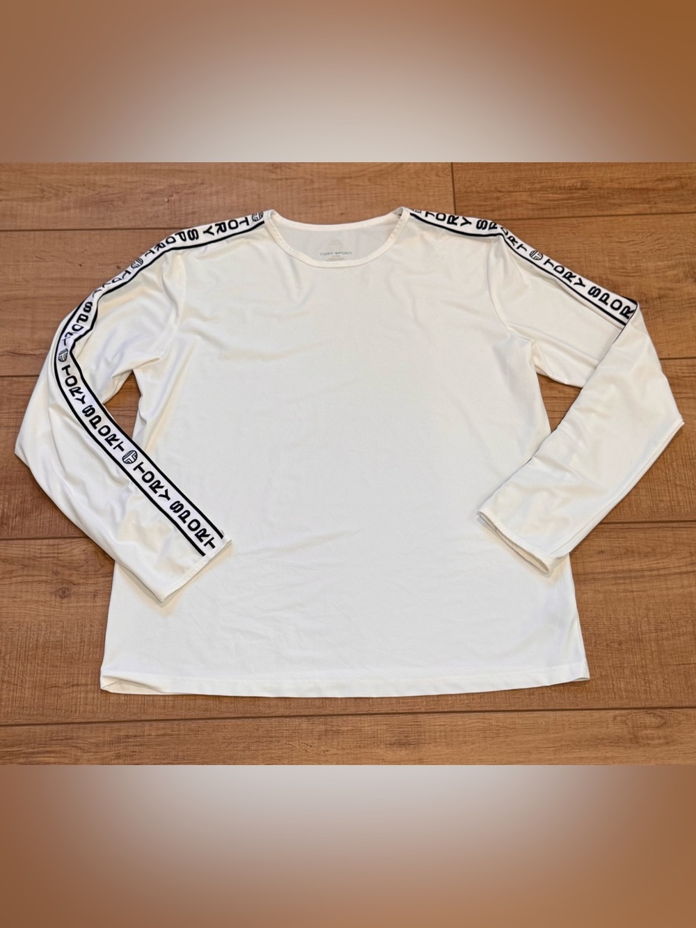 Tory Sport XL Ivory Logo Tape Long Sleeve Tennis Athletic Top